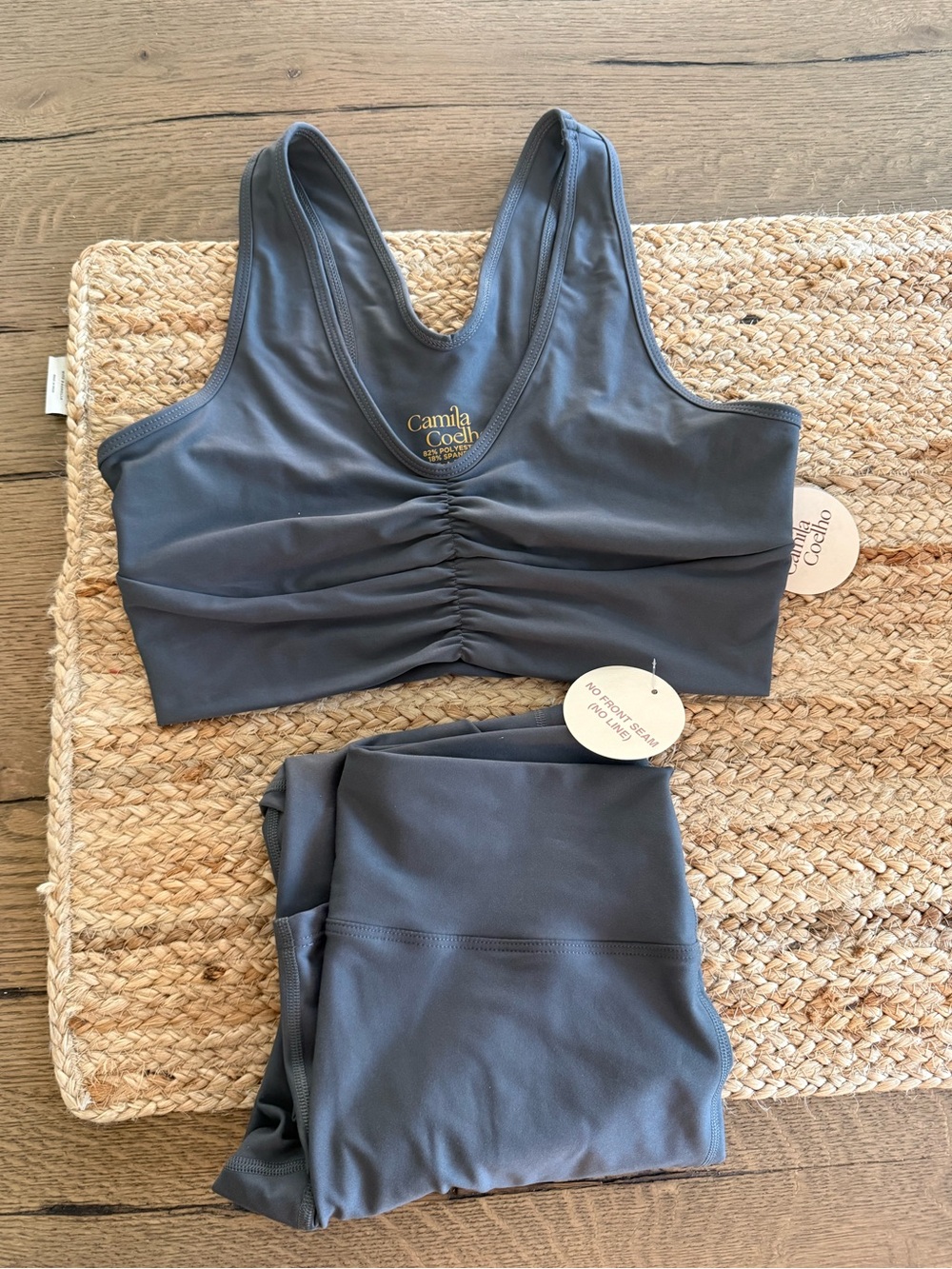 NWT Camila Coelho Grey Sports Bra & High-Waist Leggings Set (Large)